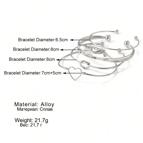 Elegant Silver gray Heart Bracelet Set - Picture 6 of 7